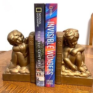 Pair of Cupid Bronze colored Plaster bookends